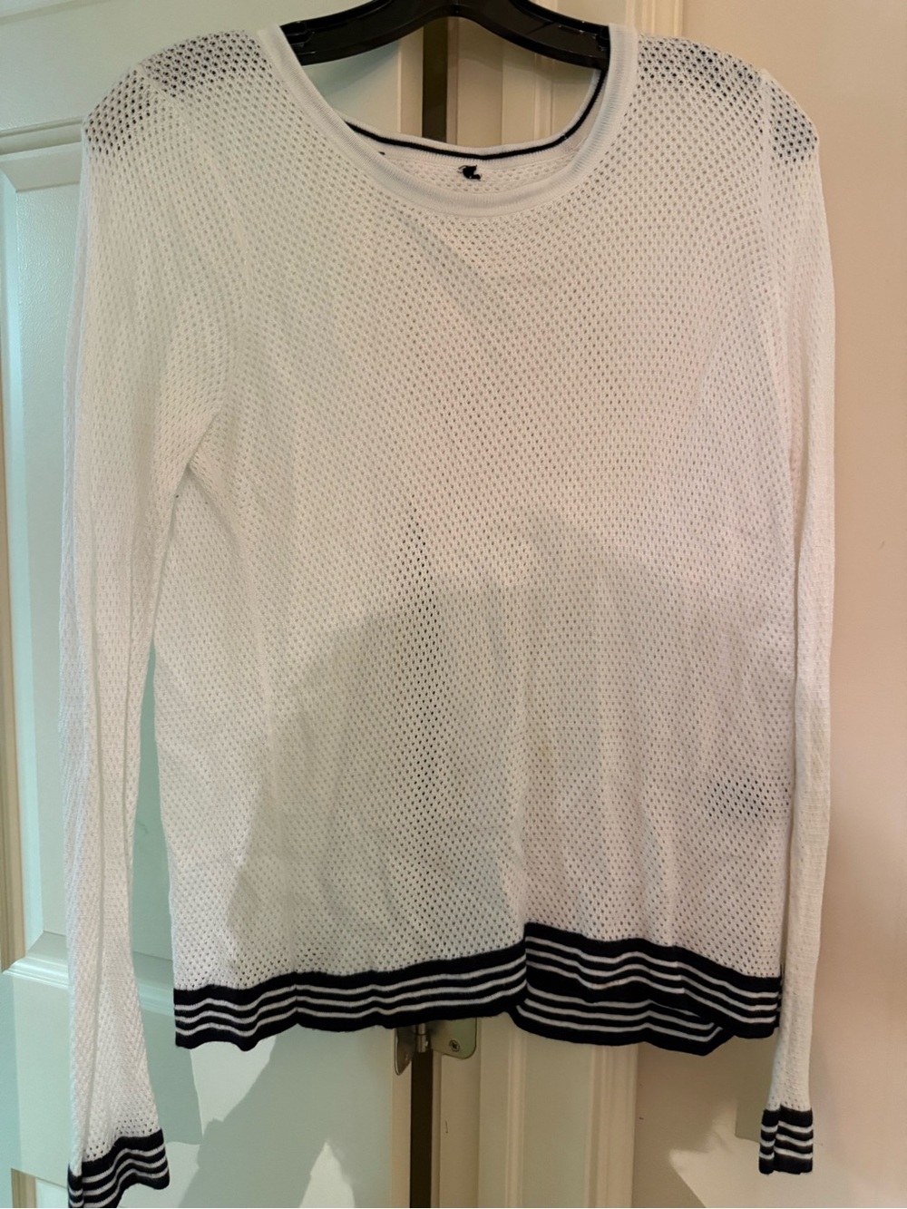rag & bone Black and White Striped Open-Knit Sweater